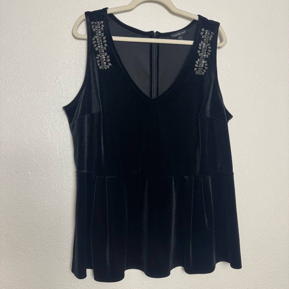 Lane Bryant Black Velvet‎ Tank Top Beaded Shoulders
